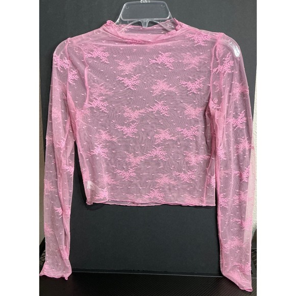 aerie Tops - Y2K Coquette Balletcore Fairy Pink Sheer Floral Lace Mock Neck Long Sleeve XS